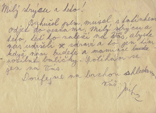 Carta final de Jiri enviada a su tío Hanus Tauber que todavía estaba libre en Praga, 1944