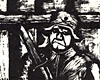 Йонаш Штерн (1904-1988), “Ворота гетто (из цикла о Львовском гетто)”, 1946-1950. Гравюра на линолеуме.
