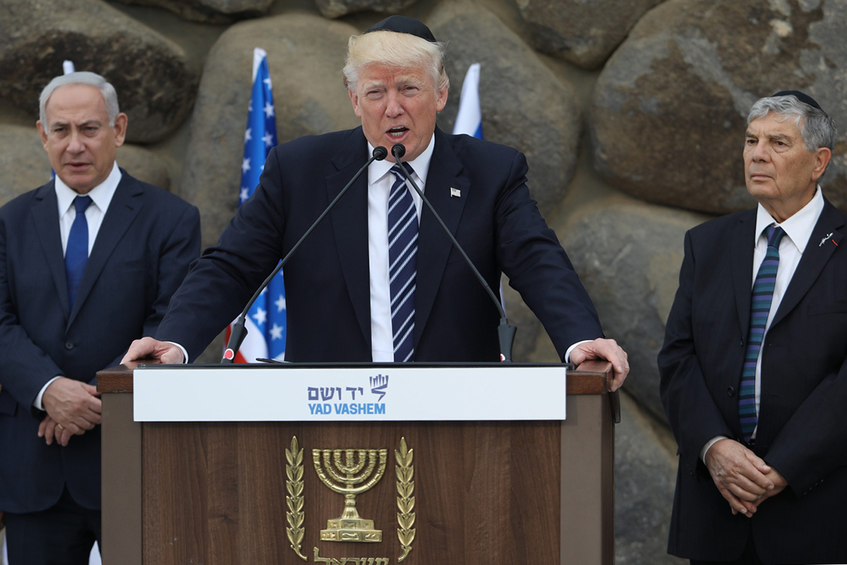 President Donald J. Trump delivers a short message following the memorial ceremony